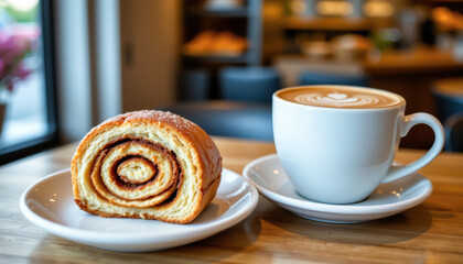 a close up of cinnamon roll with inner half, realistic images