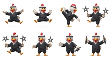 Cartoon chickens in karate poses