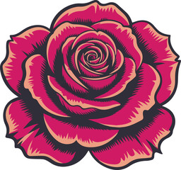 Elegant rose illustration with vibrant colors and classic typography for design projects