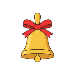 A golden christmas bell with a red ribbon, perfect for holiday decorations, isolated on white background