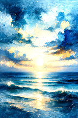 Majestic Ocean under the Golden Sunlight -Generative AI

