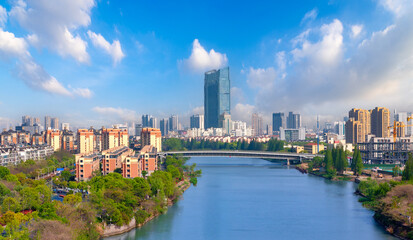 Fototapeta premium Urban environment of Dongwu International Plaza, Huzhou City, Zhejiang Province, China