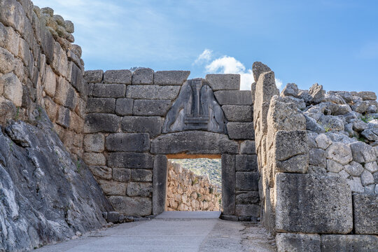 The Lions Gate in at the Mycenaean Ruins Acropolis Ancient Site in Greece
