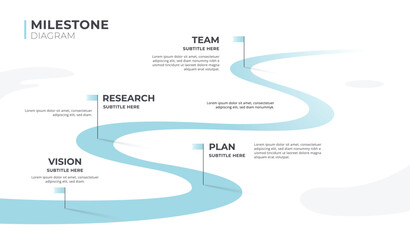 Naklejka na ściany i meble Infographic template for business. 4 Steps Modern milestone diagram with road journey concept, presentation vector infographic.