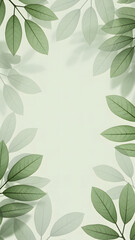 Serene Green Leaf Frame:  Soft, Pastel Background, Botanical Illustration, Tranquil Mood, Nature Design, Elegant Minimalism, Organic Texture, Copy Space.
