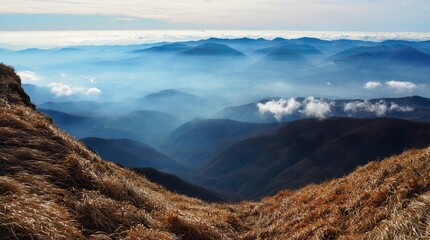 panorama from the Parma Apennines with sea of ​​clouds  