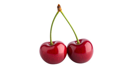 Twin Cherries with Stem on Clear Background