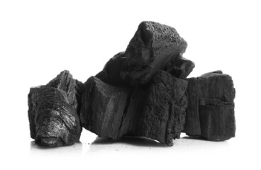 Pieces of black coals isolated on white