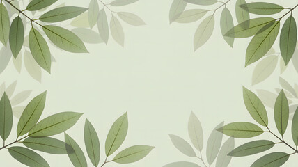 Soft Green Leaf Frame:  Pastel Background, Tranquil Nature, Botanical Design, Elegant Spring Theme, Copy Space.
