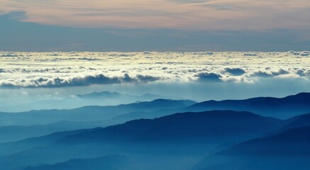 panorama from the Parma Apennines with sea of ​​clouds  