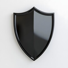 Polished black shield on a white background.