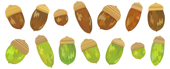 どんぐりのイラストセット 秋の素材 ベクター