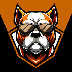 Fototapeta premium Illustration of a fierce bulldog head logo with sunglasses in vector form.