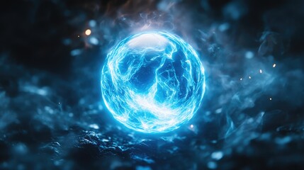 Radiant, celestial sphere of electric blue energy.