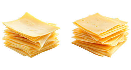 Set of stacks of cheese slices isolated on transparent background, png, cutout