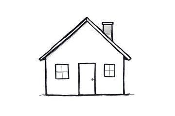 A simple monochrome sketch of a house with a chimney on a white background