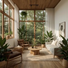 Fototapeta premium Cozy Scandinavian Style Living Room Interior with Modern Decor