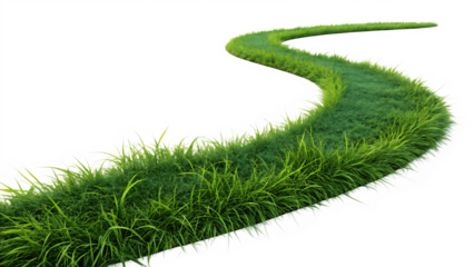 A winding green grass path isolated on transparent background 