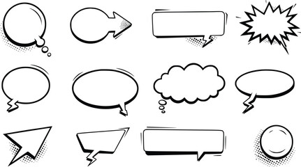 Collection of speech and thought bubbles featuring different comic styles and dynamic outlines for dialogue