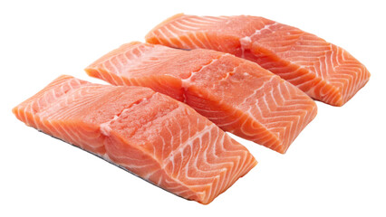 Fresh raw salmon fillets ready for cooking isolated on transparent background