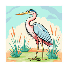 heron on the green background