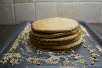 The cake layers baked at home