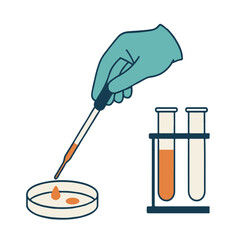 Laboratory Science Vector of a Hand Carefully Examining a Chemical Reaction, Fluid Change, and Scientific Experiment Concept in Minimalist Flat Design