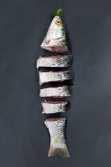 Fresh slice raw  Rohu fish or Rui fish isolated on white background.