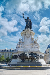 Fototapeta premium Paris, the beautiful Republic place, in the center, typical buildings in background 