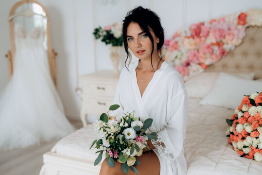 bride young girl in lingerie in the morning in the room