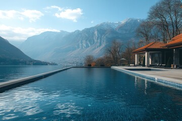 Large swimming pool with mountain views. Outdoor pool