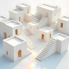 Clean architectural white stairs and arches structure high resolution photo