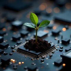 Sustainable growth concept over microchip base high resolution photo