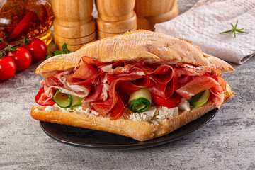 Sandwich with ciabatta and jamon