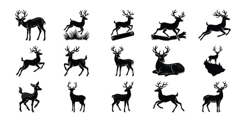 Silhouette Collection of Deer in Various Poses