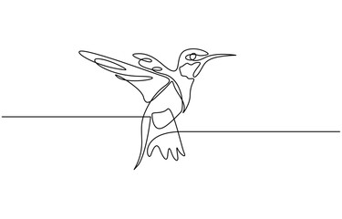One line drawing of birds, line drawing art of birds, Continuous line single stroke drawing, Continuous one line drawing of flying hummingbird, humming bird continuous line drawing vector illustration