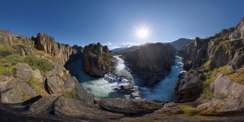 Panoramic 360 degrees view of majestic river canyon nature hdr landscape scenic environment