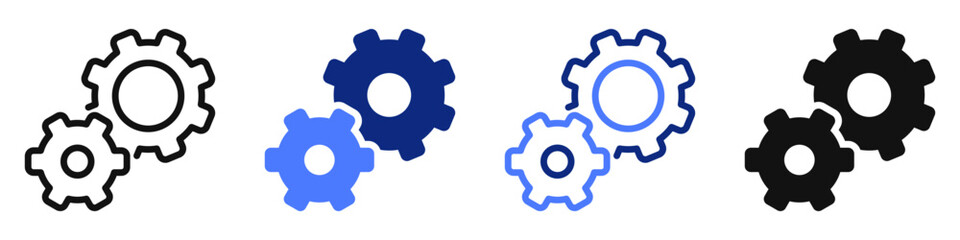 Vector icon or logo of two mechanical gears related to application settings, business teamwork, repair service. Symbols for website or app UI, logo design, illustration