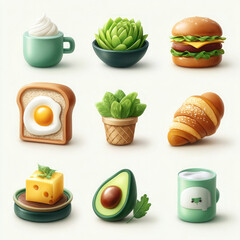 Hand-Drawn Food Icon Set with Flat Vector Design