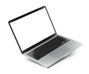 Vector illustration of laptop with blank empty white screen. Realistic mockup or template, isolated on white background