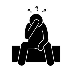 Stickman figure human cartoon silhouettes. people sitting in a daze feeling dizzy.