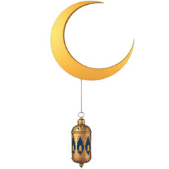 Crescent moon with lantern hanging