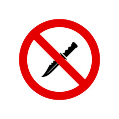 No knife sign in red circle. weapons are prohibited. crime prone area.