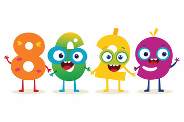 Fototapeta premium Cartoon Illustration of Numbers 0 Through 9 with Colorful Design Elements
