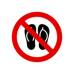 No flipflops sign in red circle. sandals are prohibited. Forbidden sign with slippers glyph icon. prohibition on wearing footwear.