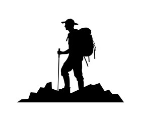 Mountain climber silhouette. backpacker adventure mountain.