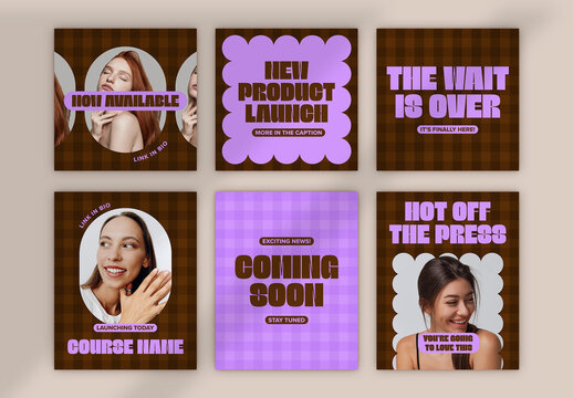 Set of Bold Social Media Posts with Purple and Brown Accents
