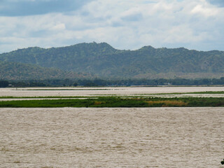 The Irrawaddy River and Mountains in Myanmar