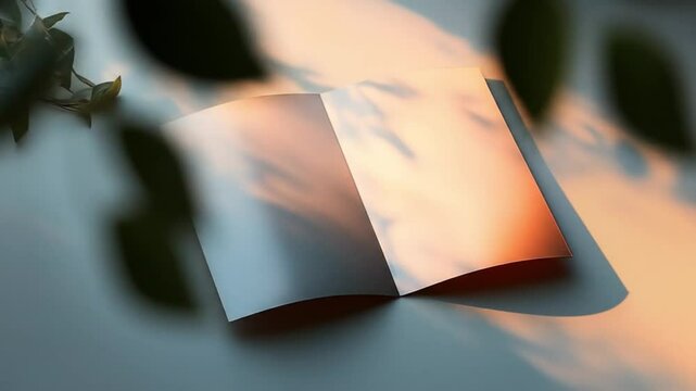 Open booklet bathed in sunlight shadows