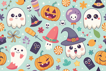Seamless Halloween Pattern with Cute Elements Spooky and Fun Design for Backgrounds